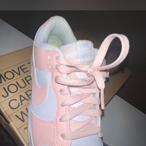 Nike Pink and White Low-Top dunks